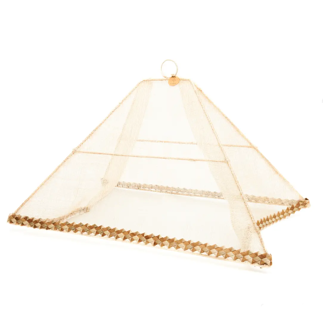 Abaca food cover with a palm leaf trim displayed a white background