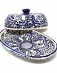 Handmade Pottery Butter Dish - Blue Flower Design