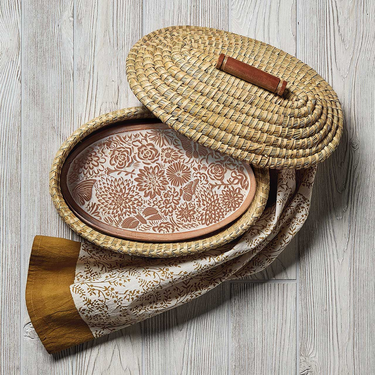 Butterfly Garden Terracotta Bread Warmer with Lid