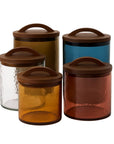 Hammered Recycled Glass Canister with Carved Wood Lid