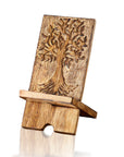Handcarved Wooden Phone Stand with Dali Tree Design