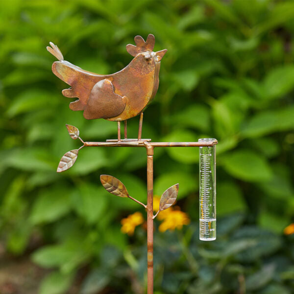 Decorative Rooster Rain Gauge Stake
