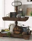 Decorative Two Tiered Wooden Serving Tray