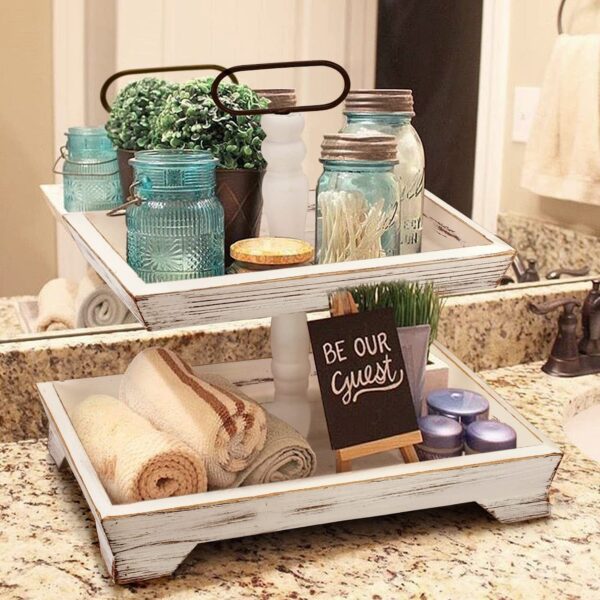 Decorative Two Tiered Wooden Serving Tray