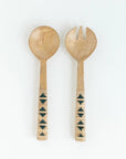 Woven Mango Wood Salad Servers – Geometric Design