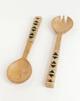 Woven Mango Wood Salad Servers – Geometric Design