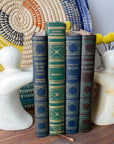 A pair of hand-carved soapstone helping hands bookends holding a set of four books