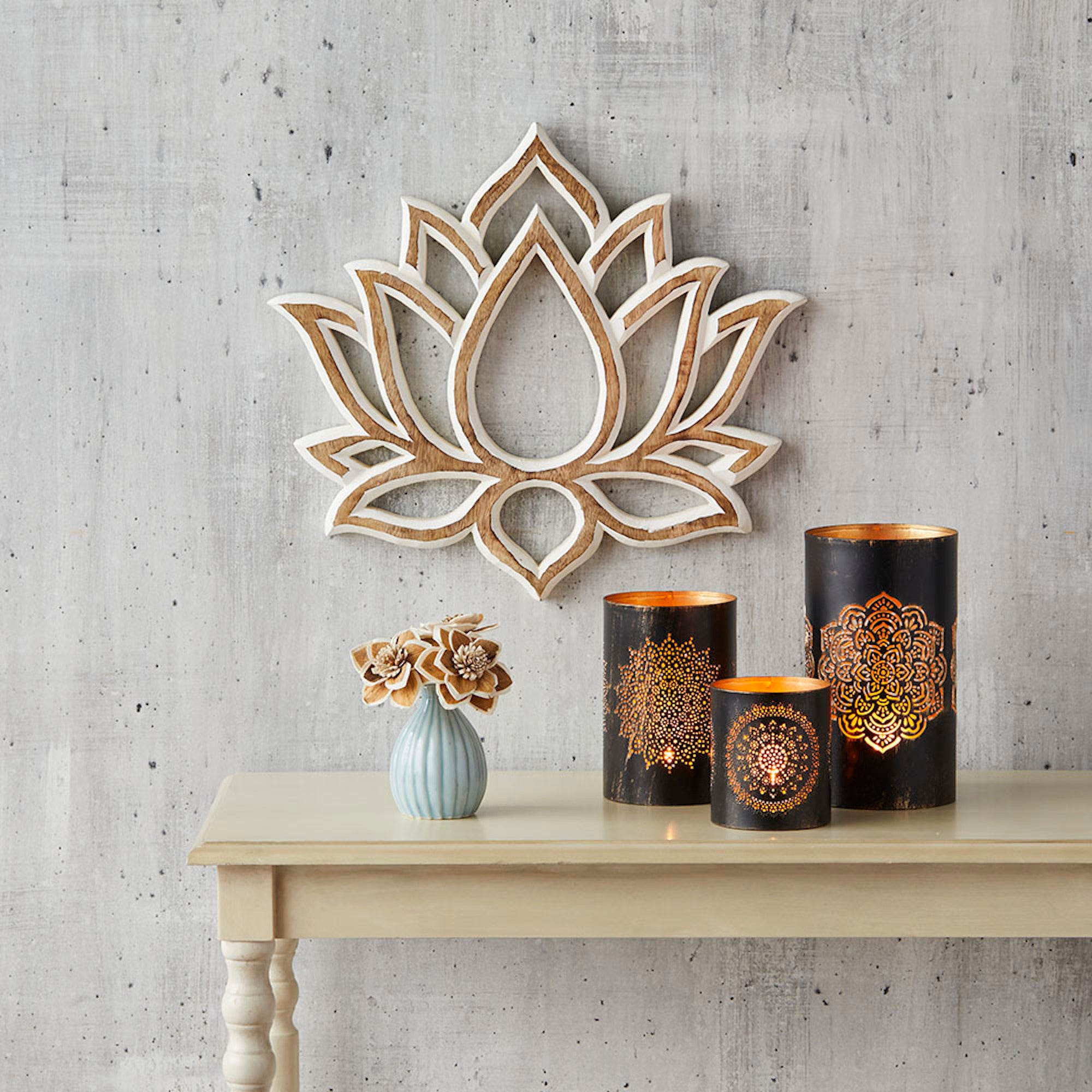 Handcarved Wooden Lotus Wall Art