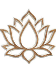 A handcarved wooden lotus wall art piece with a rustic appearance, featuring a claw hanger on the back
