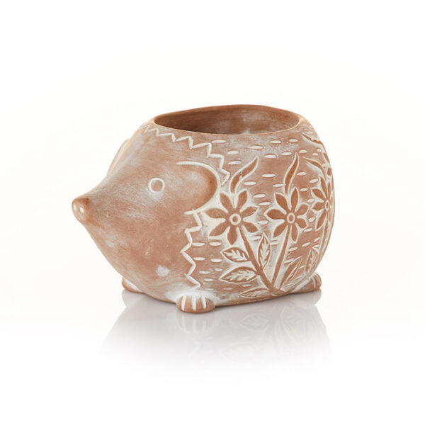 Happy Hedgehog Terracotta Planter With Drainage Hole