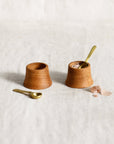 Wooden Pinch Bowls with Brass Spoons - Set of 2
