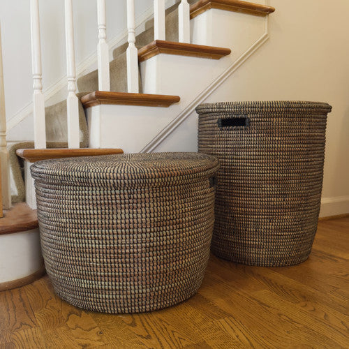 Black Pattern Flat Lid Floor Basket