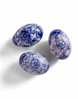 Indigo hand-painted easter eggs with a floral design