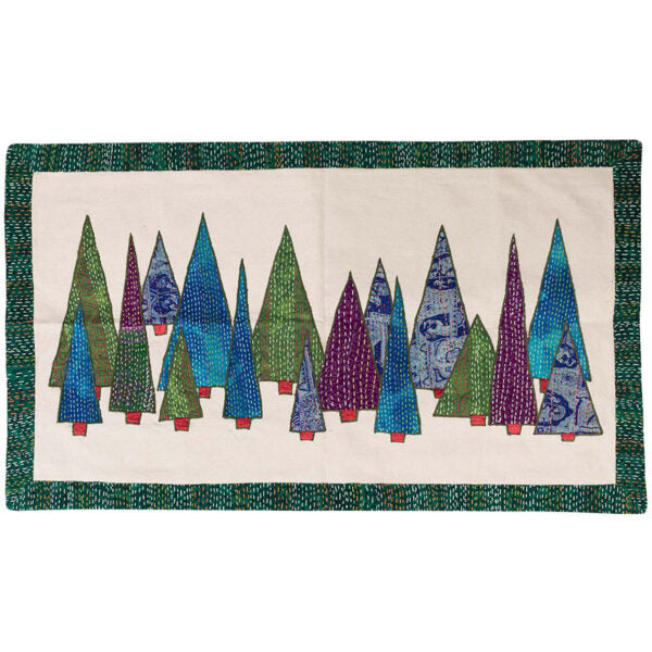 Kantha Forest Fabric Wall Hanging displayed against a white background