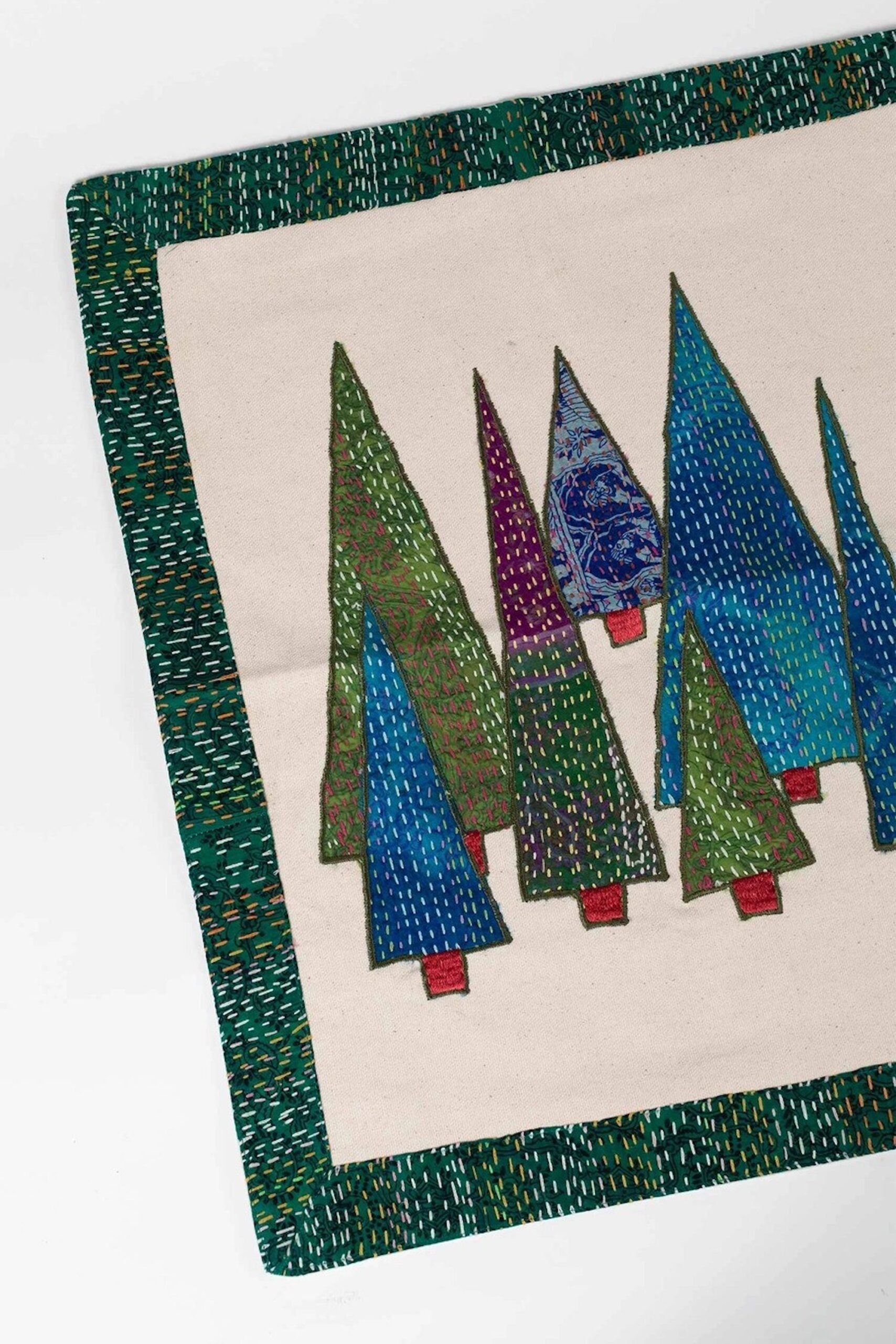 Kantha Forest Wall Hanging with 42" Bamboo Textile Hanger