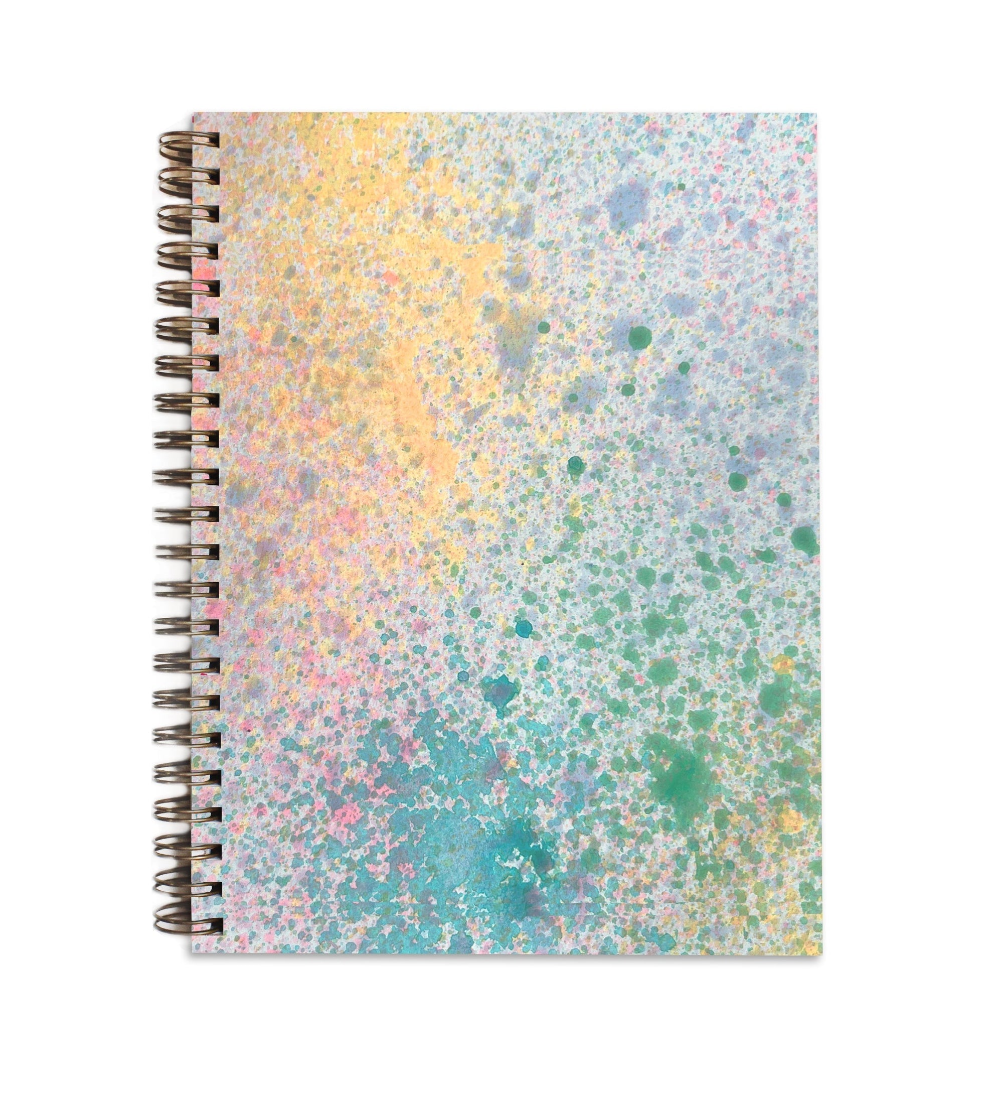 Notebook with a multicolored speckled design on a white background