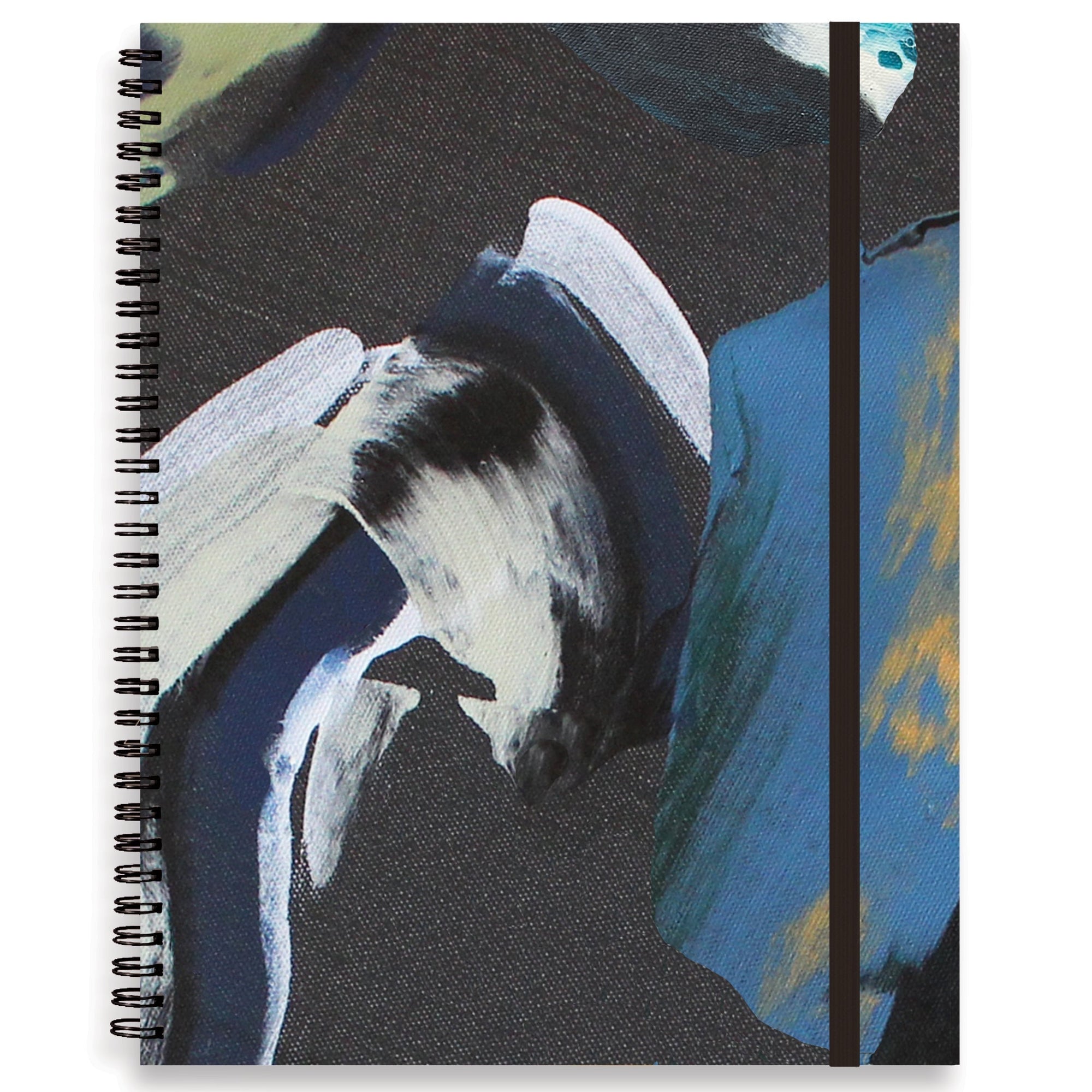 Notebook with an abstract multi-color illustration on a white background