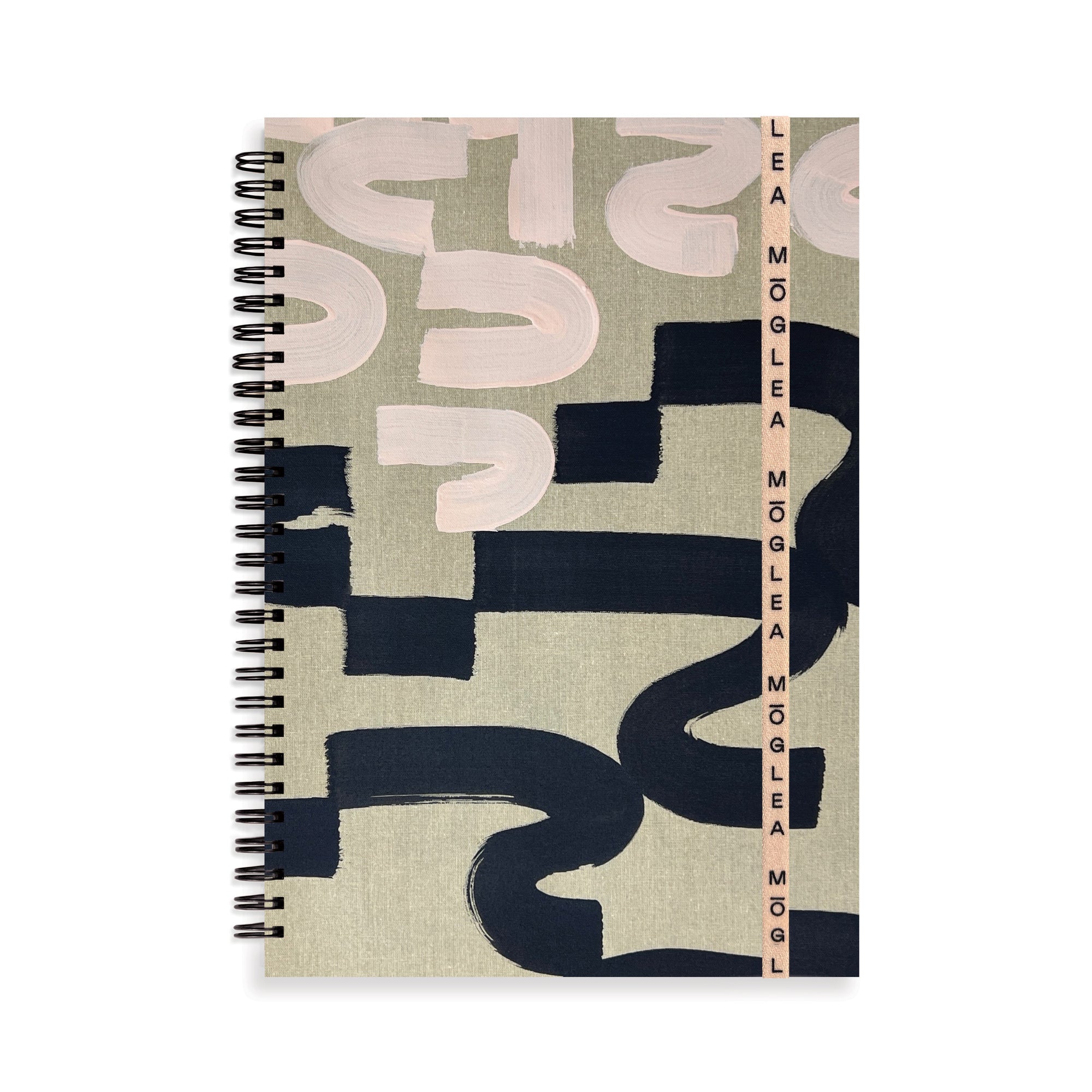 Notebook with abstract design and visible brand name on a white background