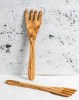 Olive Wood Serving Spatula Forks - Set of 2