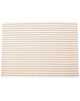 A striped placemat with gray and white lines on a beige background