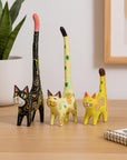 Colorful Hand-Carved Cat Figurines – Set of 3