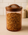 Hammered Recycled Glass Canister with Carved Wood Lid