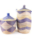 Large Hamper Basket - Blue + Natural Chevron