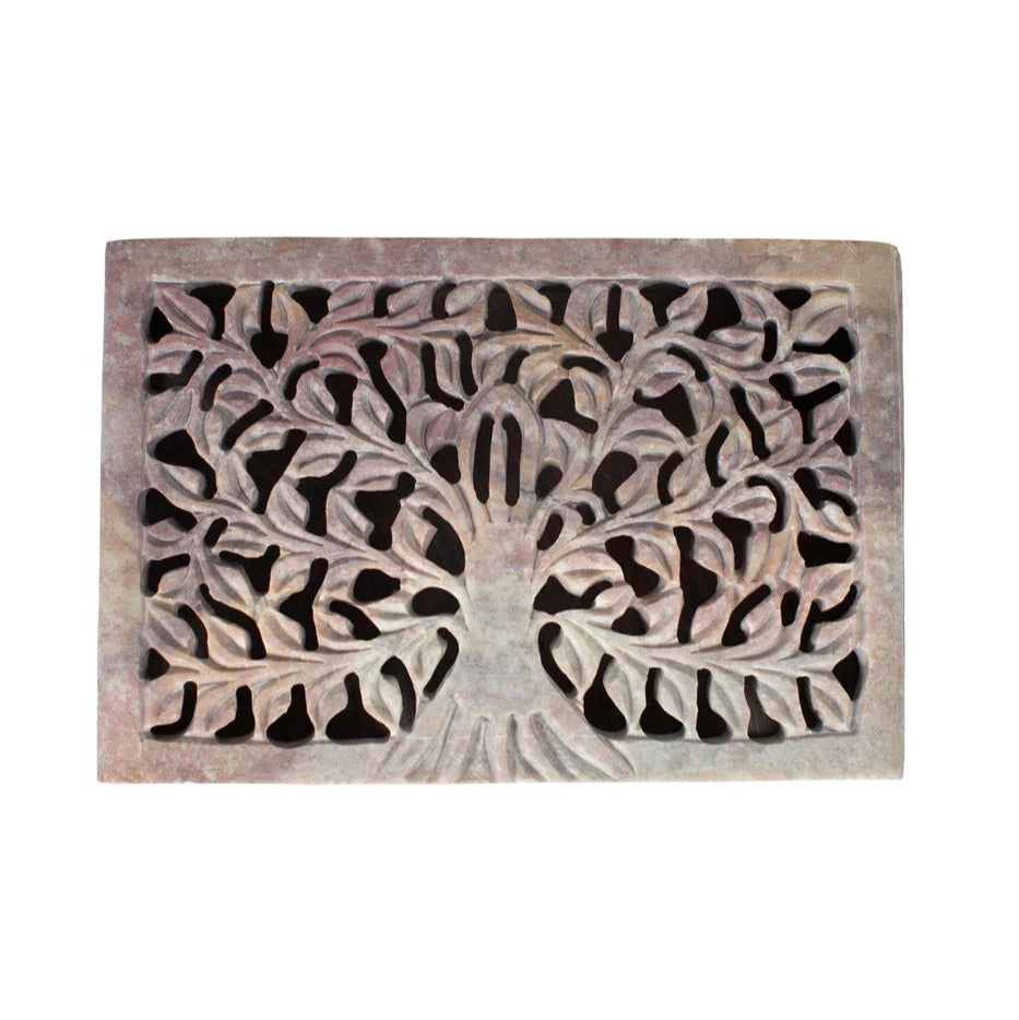 Decorative keepsake box with tree of life design on a white background