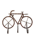 Wall-mounted bicycle-shaped hook rack made from recycled bicycle chains with three hooks, predominantly brown in color