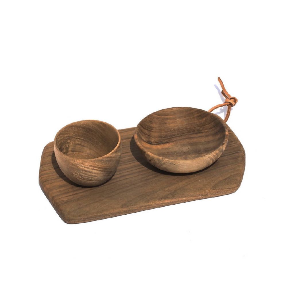 Rectangular Walnut Wood Cutting Board & Bowls Set