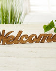 Handcarved Welcome Wooden Shelf Accent