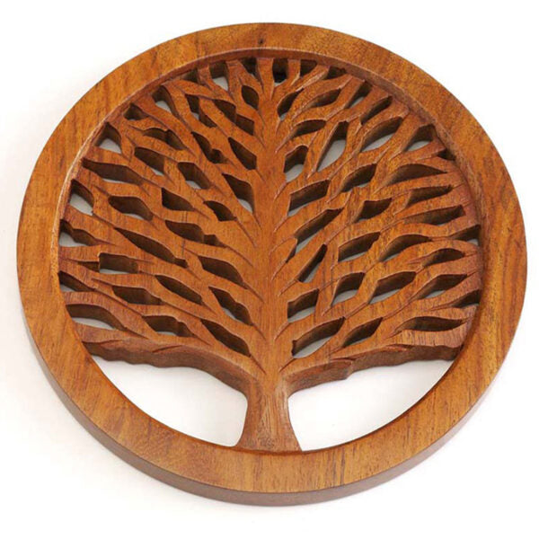 Wooden Trivet with Tree of Life Design