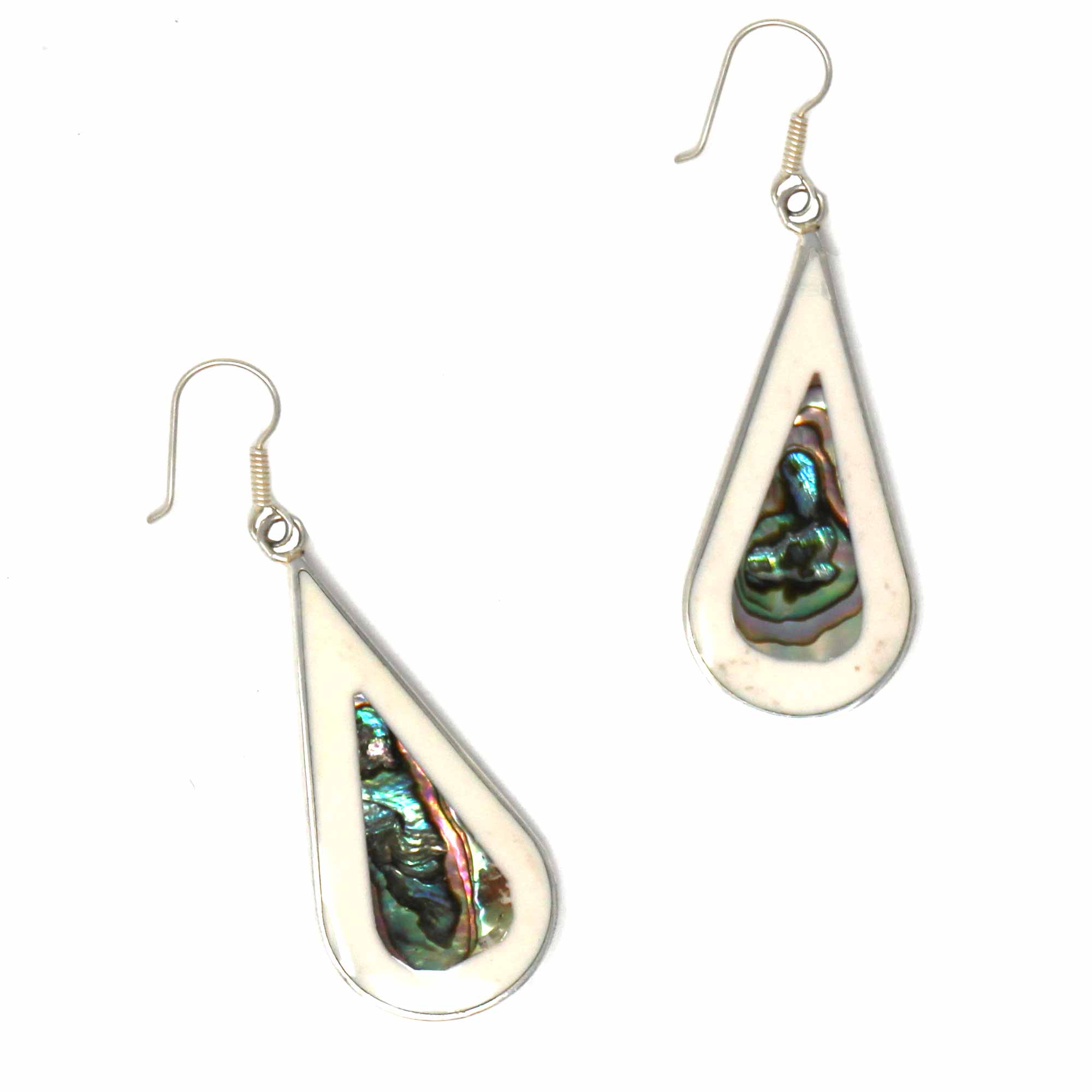 High quality sterling silver abalone and Mother-of-Pearl shell earrings approximately 2-inches in length.