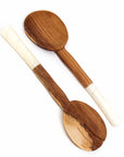 Olive Wood Salad Servers with Bone Handles - White with Etching Design