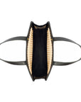 Classic Rattan and Black Leather Shoulder Tote