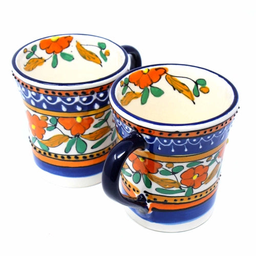 Encantada Flared Orange and Blue Coffee Mugs - Set of Two
