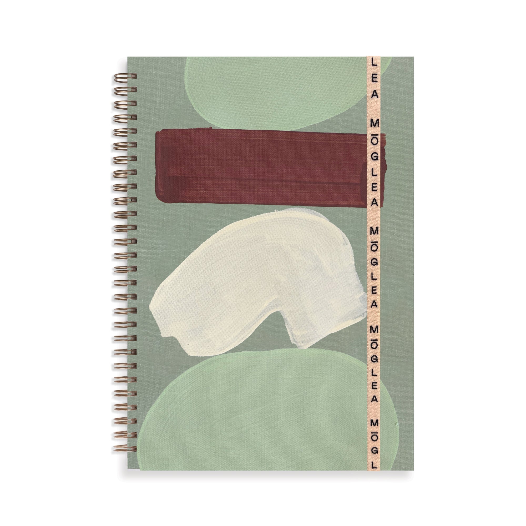 Notebook with abstract design and visible brand name on a white background