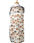 Apron with dog pattern on a mannequin against a white background