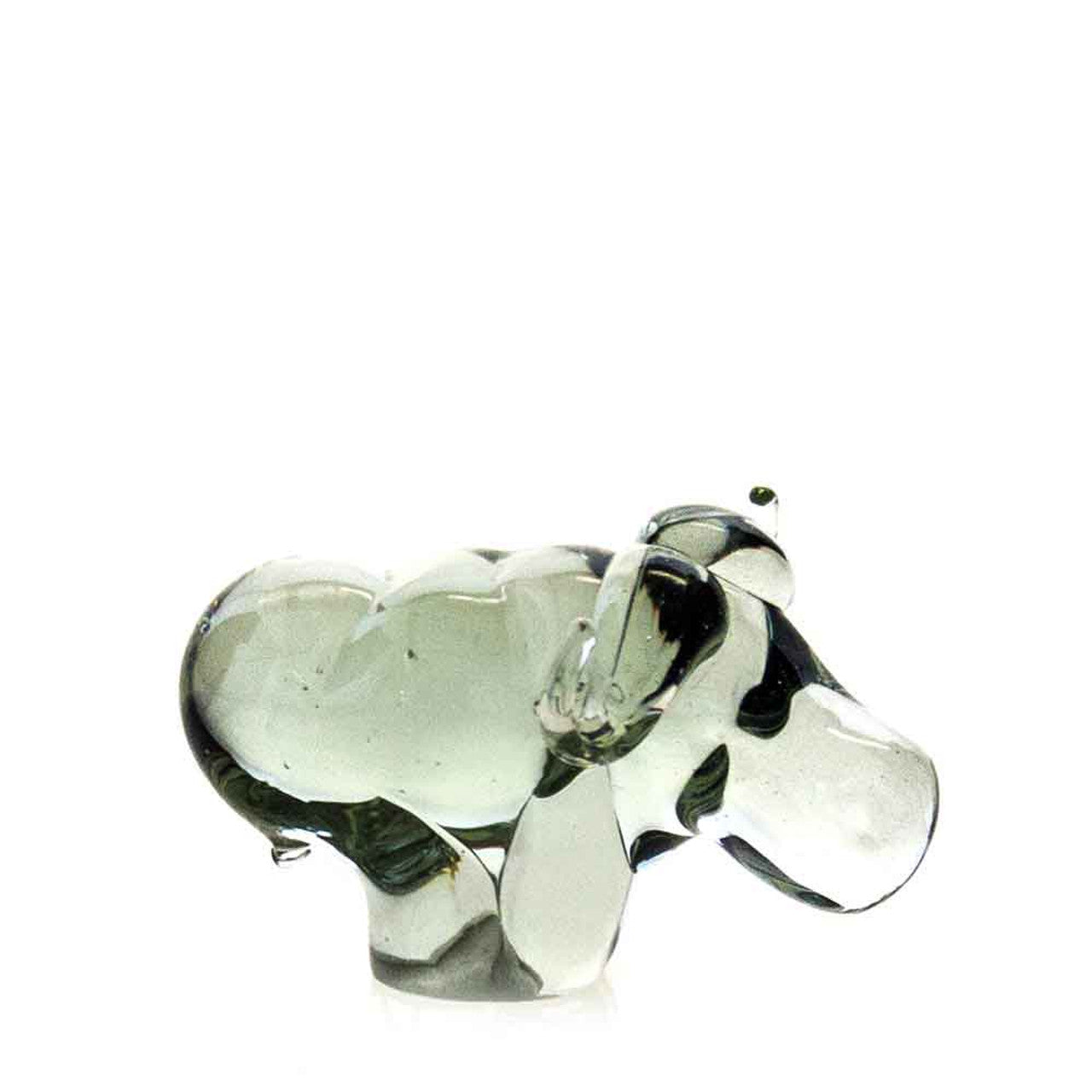 Side view of a handblown green recycled glass buffalo figurine