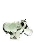Side view of a handblown green recycled glass buffalo figurine
