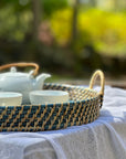 Round Rattan Tray - Navy Blue
