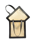 Classic Rattan and Black Leather Shoulder Tote