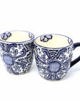 Encantada Rounded Blue Flowers Pattern Mugs - Set of Two