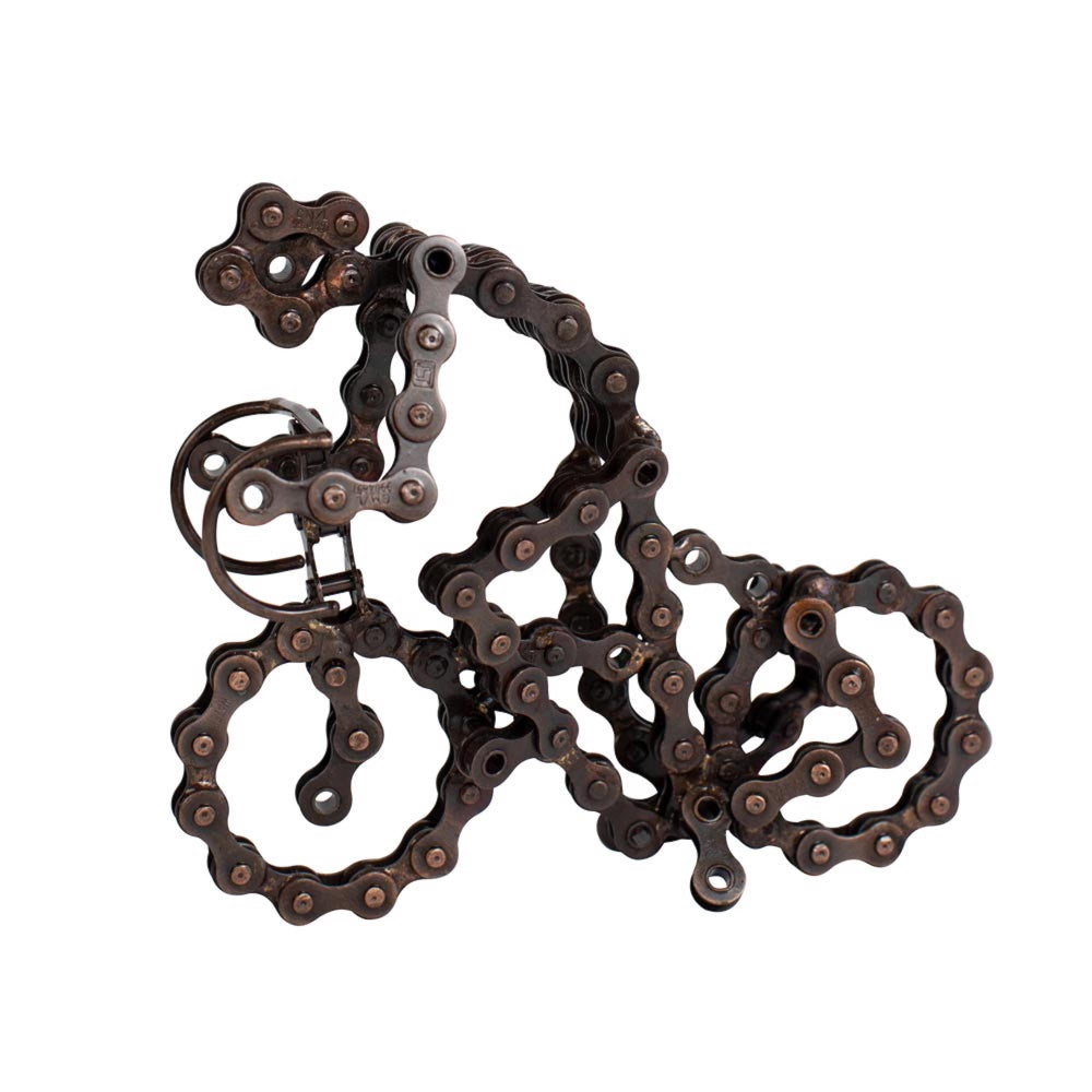 Bicycle chain shaped like a person riding a bicycle on a white background