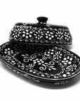 Encantada Handmade Pottery Butter Dish, Black & White