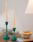 Jade Mint Checkered Candlesticks