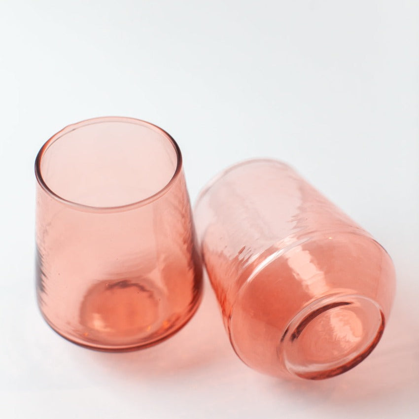 Handblown Hammered Blush Drinking Glass - Set of 4