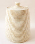 Handwoven raffia beige lidded basket