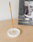 Indukala Round Moon Incense Holder - White Carved Marble