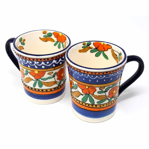 Encantada Flared Orange and Blue Coffee Mugs - Set of Two